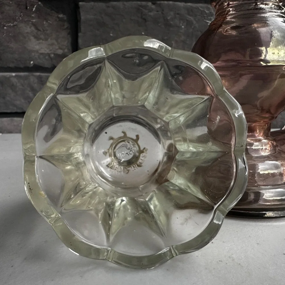 Vintage Fenton Cabbage Rose Glass Fairy Lamp Light Amethyst - 3 Piece - Cottage